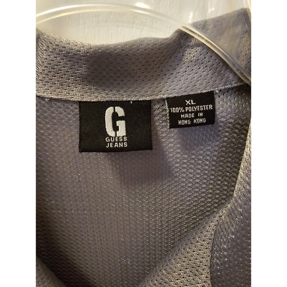 GUESS Shirt Mens XL Gray Button Up Collared Y2K Mesh Club Cruise **Has Pulls** - Picture 9 of 13